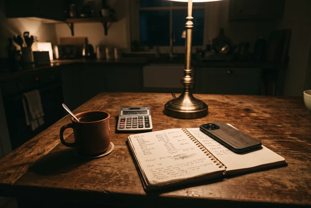 Carnet de comptes et téléphone la nuit